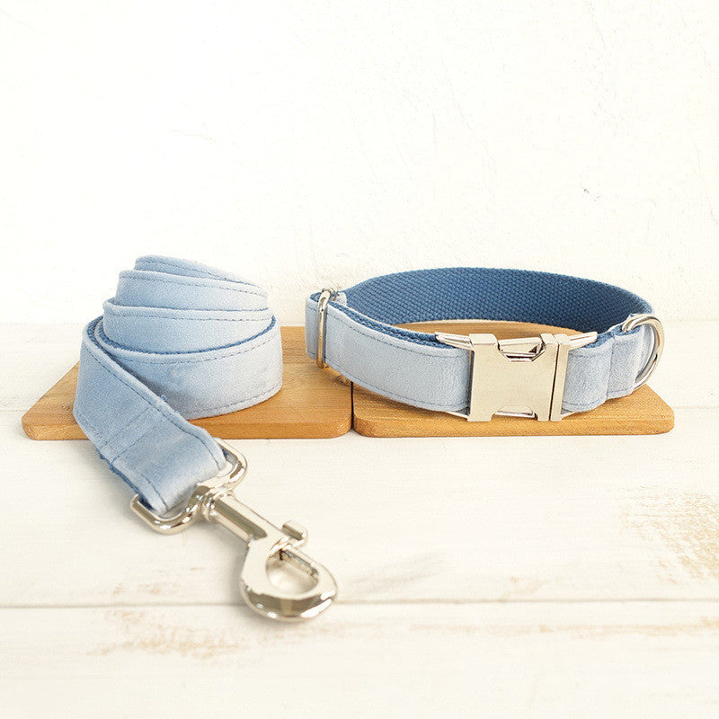 Sky Blue Velvet Collar and Leash Set