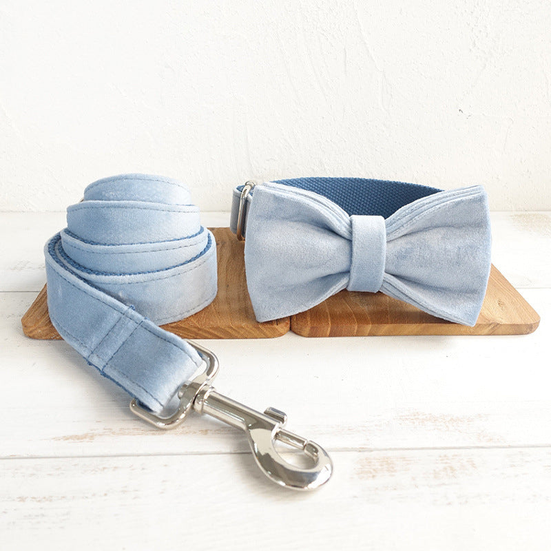 Sky Blue Velvet Collar and Leash Set